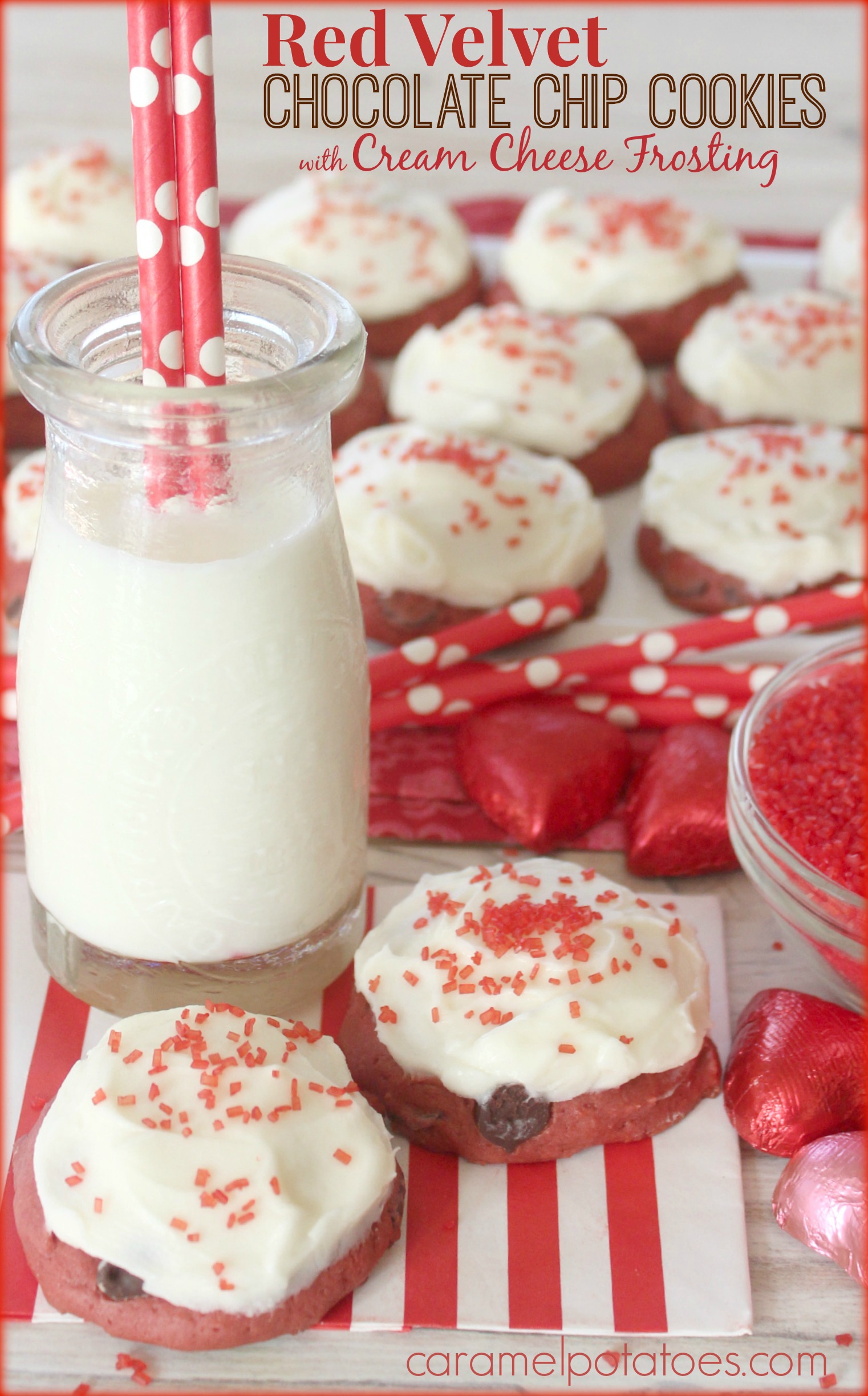 Caramel Potatoes » Red Velvet Chocolate Chip Cookies with Cream Cheese